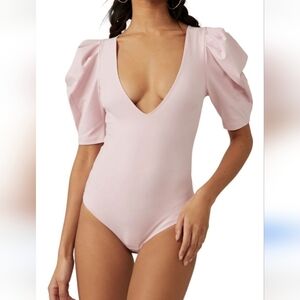 Free People Pink Puff Sleeve Bodysuit